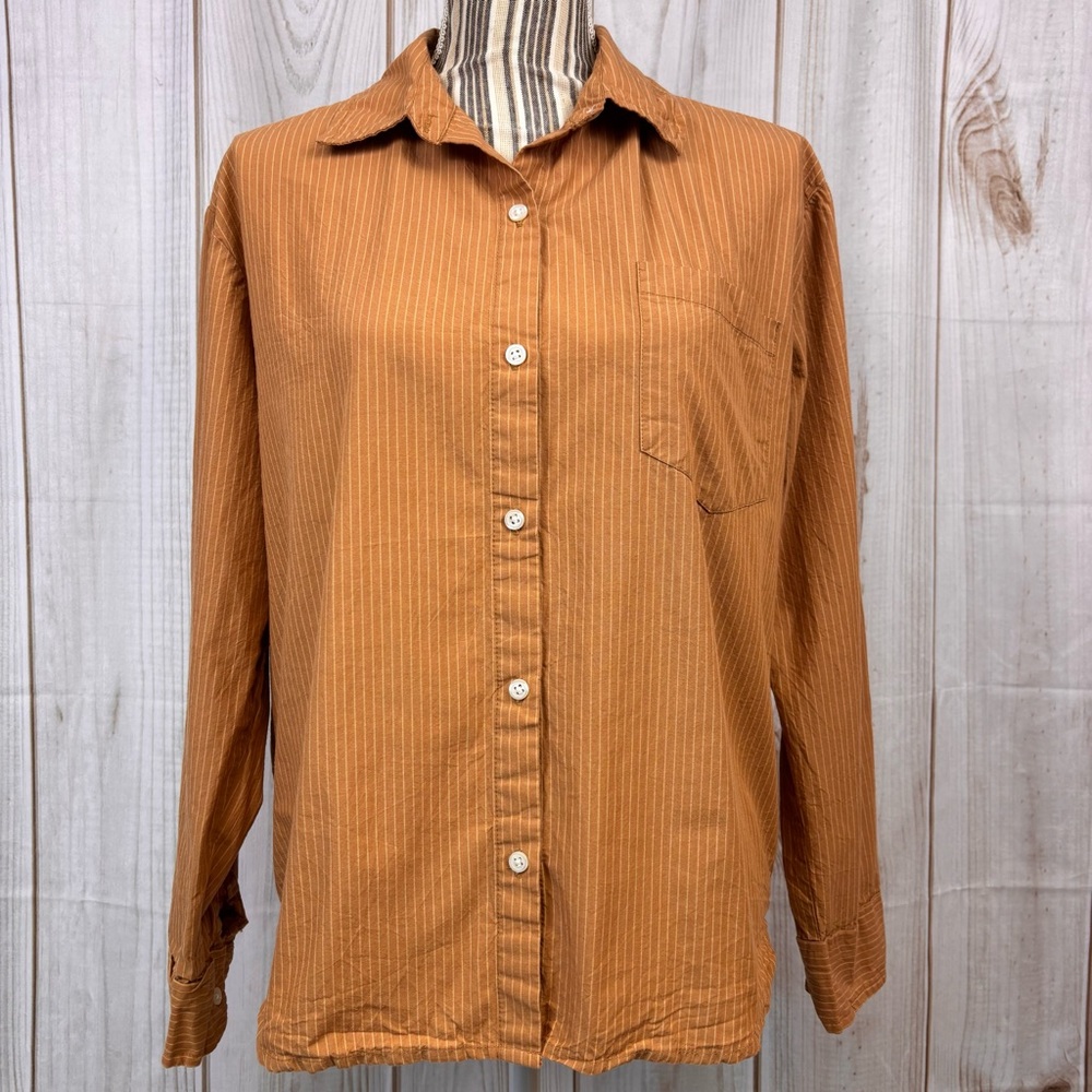 Vanilla Star Button Up Long Sleeve Shirt Pinstripe Top Burnt Orange Size Small